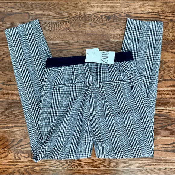 Zara navy jogger plaid pants NEW - Picture 5 of 6